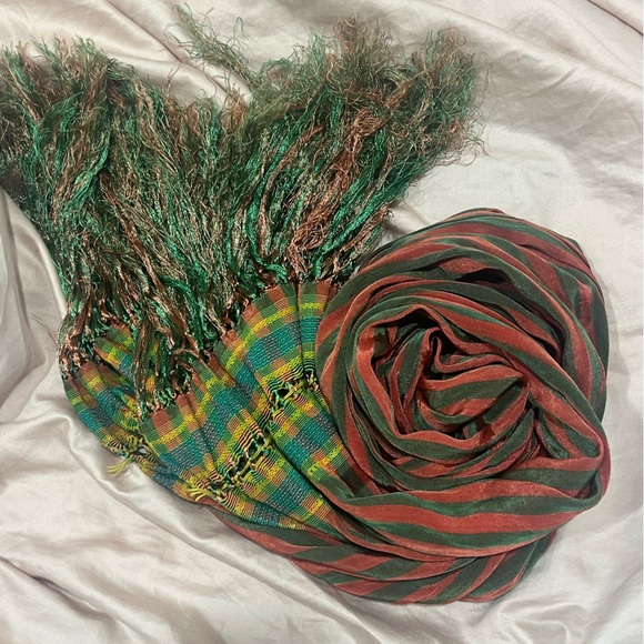 Accessories - Pink and Green Scarf with Fringe